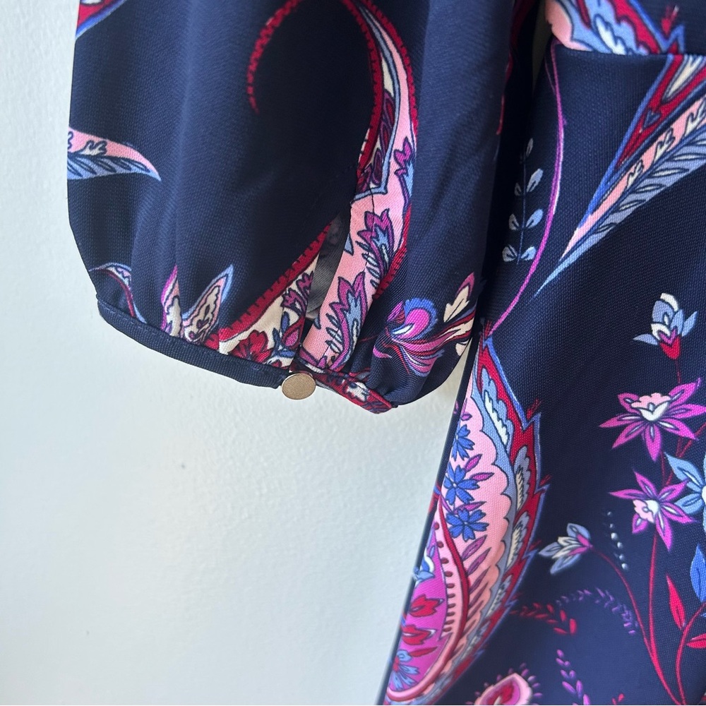 Talbots Petite Women's Dress Blue Pink Paisley Midi Travel Office‎ Preppy 12P - Picture 9 of 10